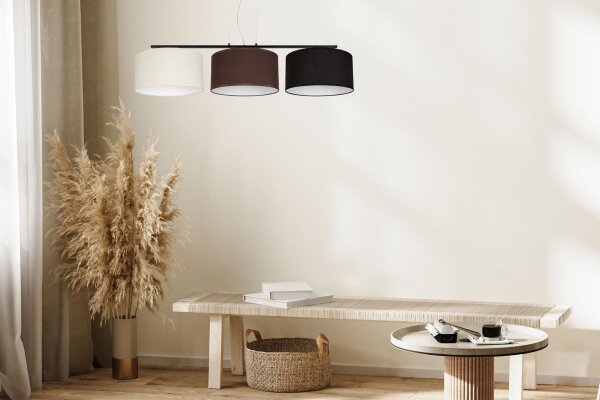 Longue lampe à suspendre Tissu Ecru Marron Noir E27 L:100 cm