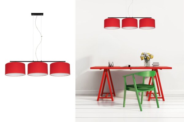 Gemütliche Hängelampe Stoff Schwarz Rot E27 L:100 cm