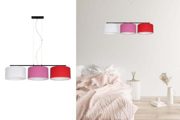 Confortable lampe à suspendre Tissu Blanc Rose Rouge E27 L:100 cm
