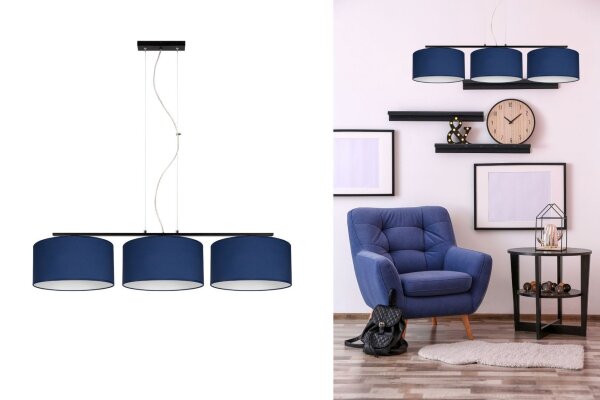Blendarme Lampe à suspendre Tissu Noir Bleu E27 L:100 cm