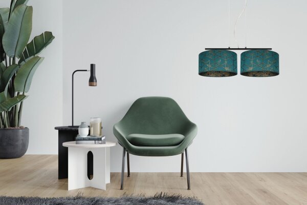 Stoff Pendelleuchte blendarm Grün Muster E27 70 cm lang