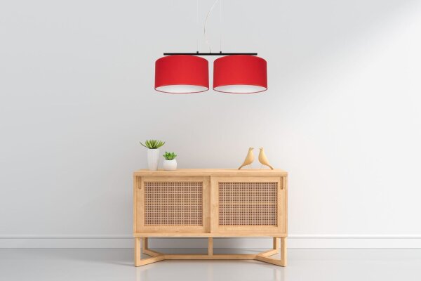 Tissu Lampe à suspendre faible éblouissement Rouge Blanc E27 70 cm de long