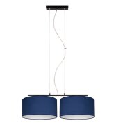 Suspension allong&eacute;e 2 flammes tissu noir bleu E27
