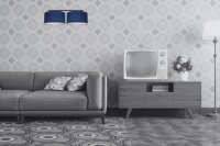 Suspension allongée 2 flammes tissu noir bleu E27