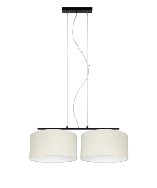 Suspension allongée 2 flammes tissu noir écru E27