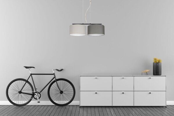Suspension métal tissu E27 noir gris graphite