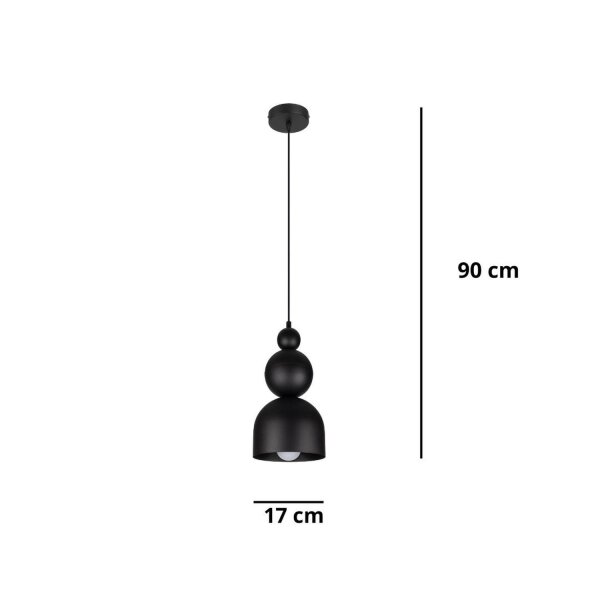 Lampe à suspendre noire métal Loft Design E27 L:17 cm ronde
