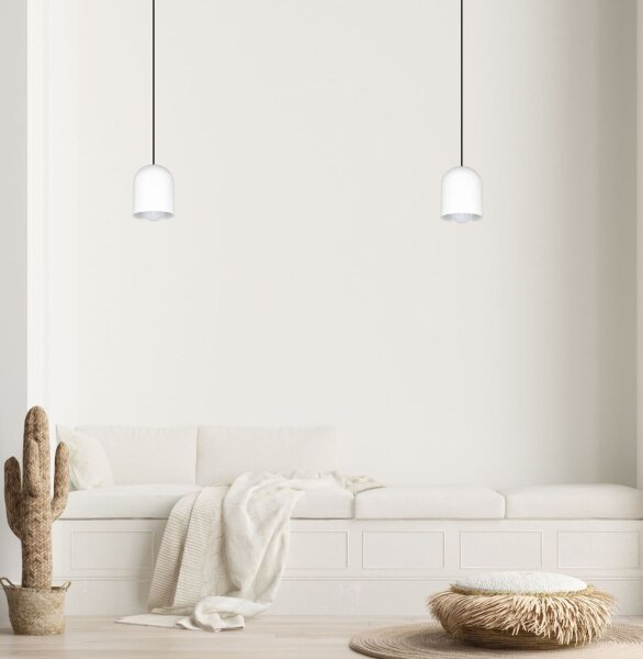 Suspension ronde métal noir blanc E27 Ø11 cm Loft