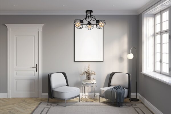 Lampe de plafonnier décorative métal E27 L:55 cm en noir