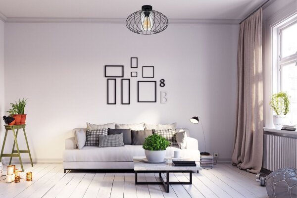 Deckenlampe Metall E27 rund Ø34 cm Schwarz Retro Design