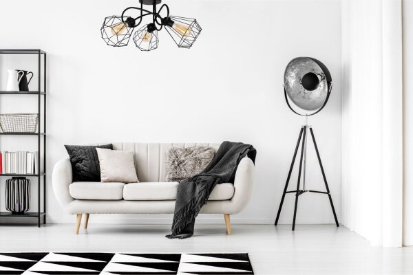 Schwarze Deckenlampe Retro Metall E27 L:65 cm 3-flammig
