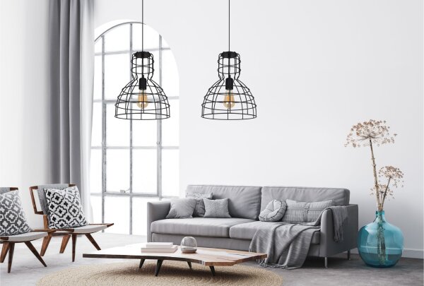Lampe à suspendre noire fil métal 85 cm 2-flmg E27 Loft