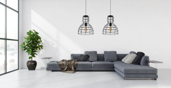 Lampe à suspendre noire fil métal 85 cm 2-flmg E27 Loft