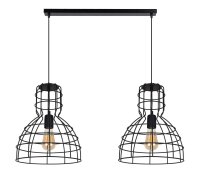 Schwarze H&auml;ngelampe Draht Metall 85 cm 2-flmg E27 Loft