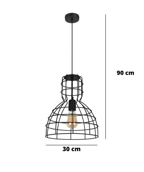 Schwarze Hängelampe Drahtschirm Metall Ø30 cm E27 Loft
