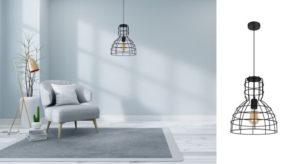 Schwarze Hängelampe Drahtschirm Metall Ø30 cm E27 Loft