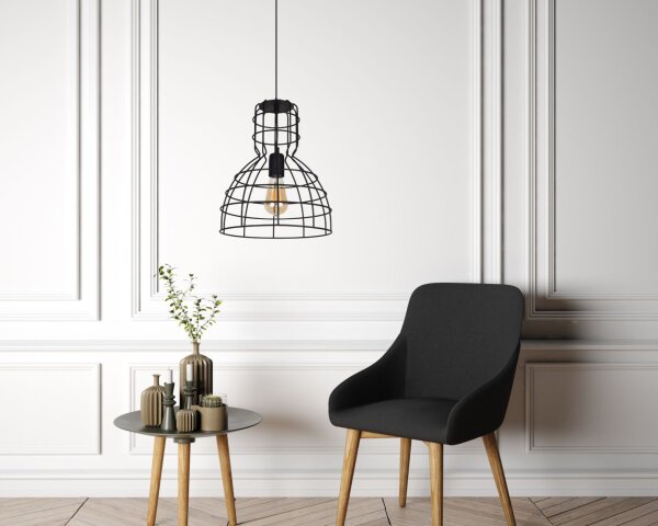 Schwarze Hängelampe Drahtschirm Metall Ø30 cm E27 Loft