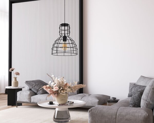 Schwarze Hängelampe Drahtschirm Metall Ø30 cm E27 Loft