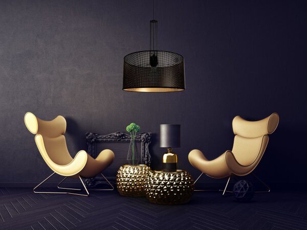 Dekorative Hängelampe Metall B:40 cm E27 Schwarz Gold