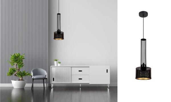 Lampe à suspendre décorative métal L:15 cm E27 noir or