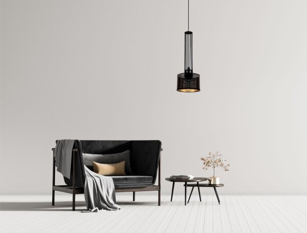 Lampe à suspendre décorative métal L:15 cm E27 noir or