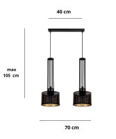 Lange Hängelampe Metall 70 cm 2-flmg E27 Schwarz Gold