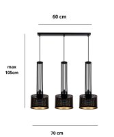 Longue lampe suspendue en métal 70 cm 3-flmg noir or