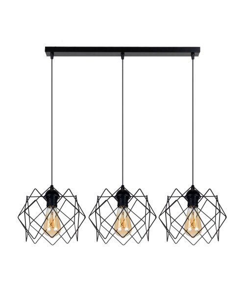 Lange Pendelleuchte Loft Schwarz Metall E27 3-flammig