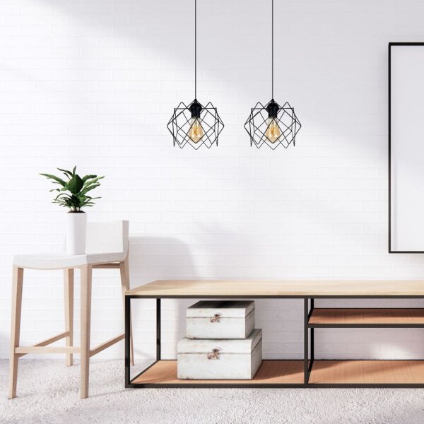 Lampe à suspension allongée Loft Noir Métal E27 2 flammes