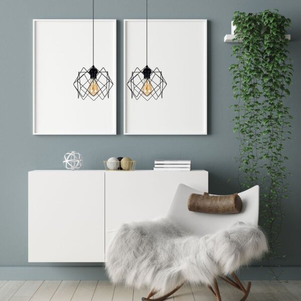 Lampe à suspension allongée Loft Noir Métal E27 2 flammes