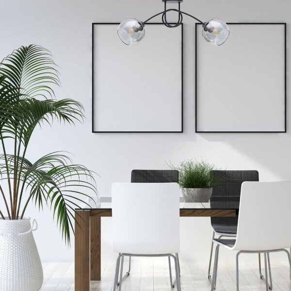 Schwarze Deckenleuchte Rauchglas Metall E27 L:70 cm