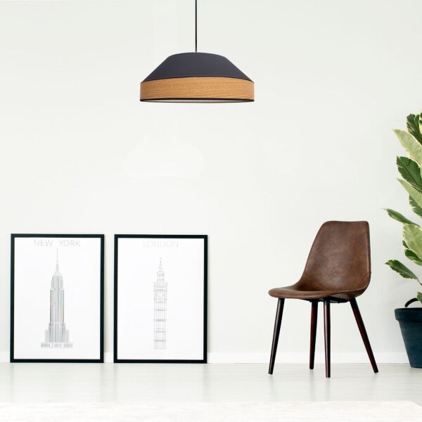 Runde Hängeleuchte Stoff wohnlich Schwarz Natur B:45 cm