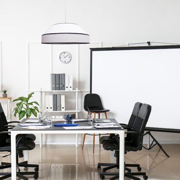 Suspension ronde en coton blanc E27 L:45 cm