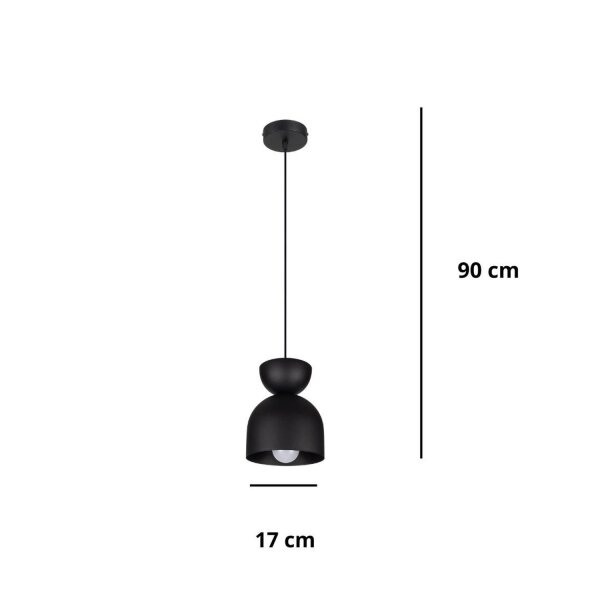 Runde Hängelampe Schwarz Metall E27 Ø17 cm Zeitlos