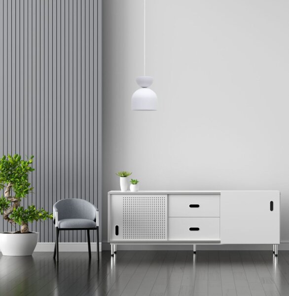 Weiße Hängeleuchte Metall E27 Minimalistisch Ø17 cm