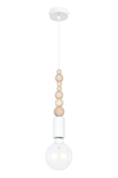 Lampe à suspendre bois métal blanc E27 Ø10 cm rond confortable