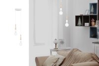 Suspension bois métal blanc E27 Ø14 cm rond...