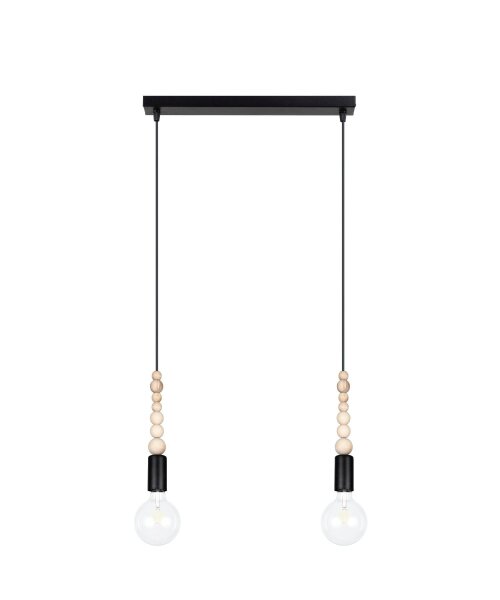 Lange Hängelampe Schwarz Holz Metall L:40 cm E27 2-flmg