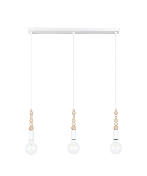 Lange Hängelampe Weiß Holz Metall L:60 cm E27 3-flmg