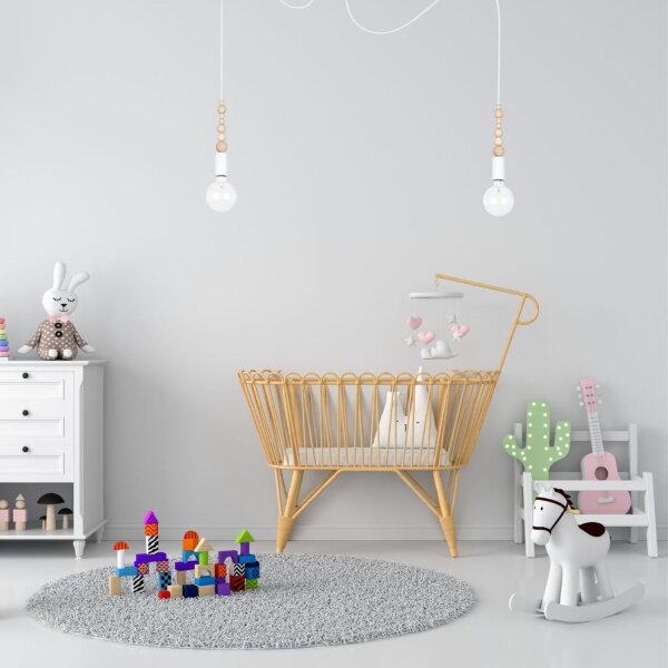 Grande lampe Spider suspendue bois métal E27 400 cm blanc
