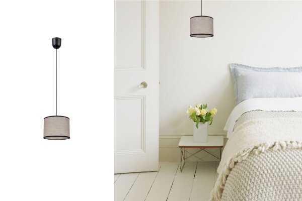 Runde Hängelampe Stoff Schwarz Beige E27 Ø20 cm Modern