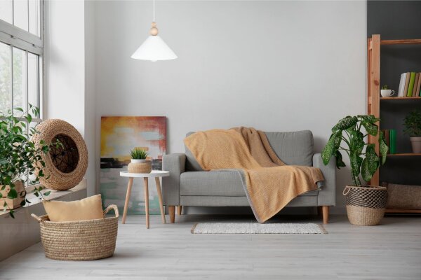 Weiße Hängeleuchte Holz Metall Ø26 cm rund E27 wohnlich