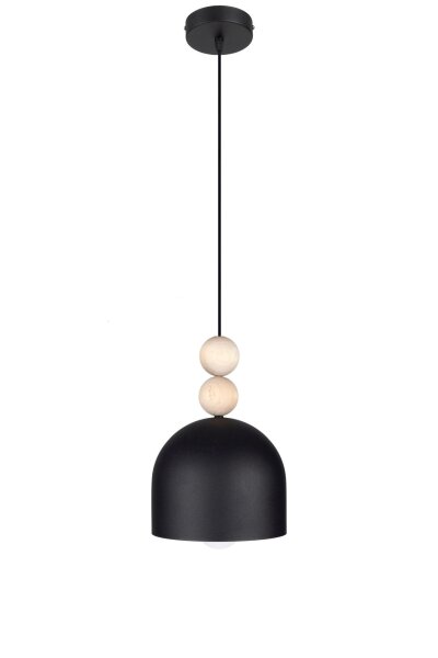 Suspension noire métal bois Ø17 cm E27 confortable