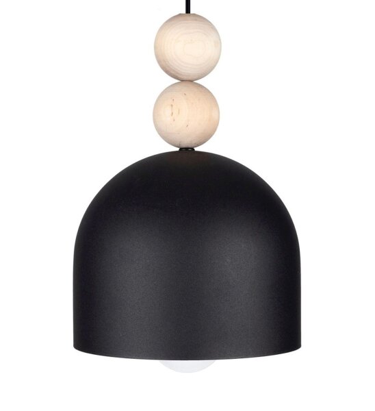 Suspension noire métal bois Ø17 cm E27 confortable