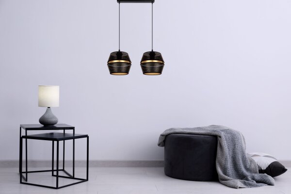 Hängelampe Metall Schwarz Gold E27 50 cm lang 2-flammig