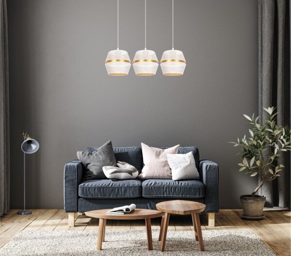 Pendelleuchte Metall Weiß Gold E27 70 cm lang 3-flammig