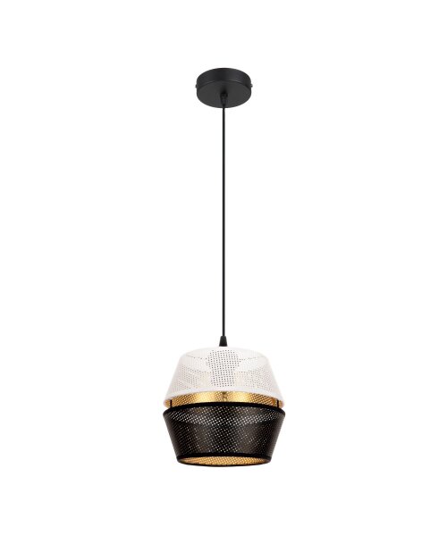 Suspension ronde métal noir blanc or E27 Ø20 cm