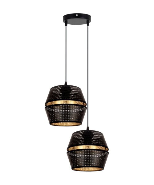 Pendelleuchte Schwarz Gold Metall 2-flammig B:40 cm E27