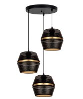 Runde H&auml;ngelampe Schwarz Gold Metall B:45 cm E27 3-flmg