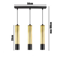 Suspension métal GU10 L:55 cm noir or 3-flmg